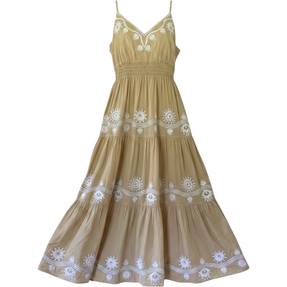 Lilly Pulitzer Aviry Embroidered Cotton Maxi Dress Sand Bar Tan Size 14 New